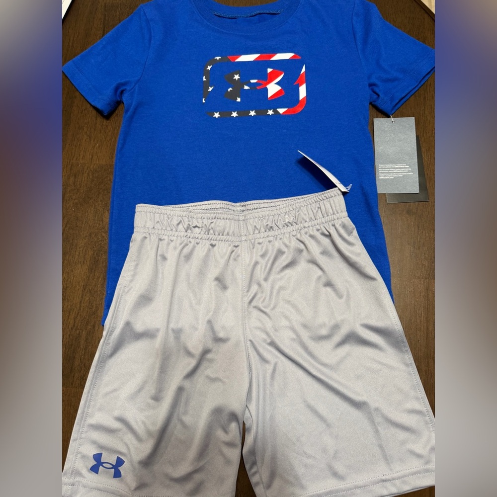 Under Armour Royal Blue Tee and Light Gray Shorts